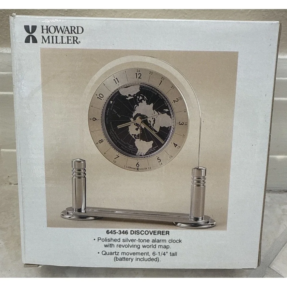 Howard Miller Discoverer World Arch‎ Table Alarm Clock Desk Mantle Globe *SEE